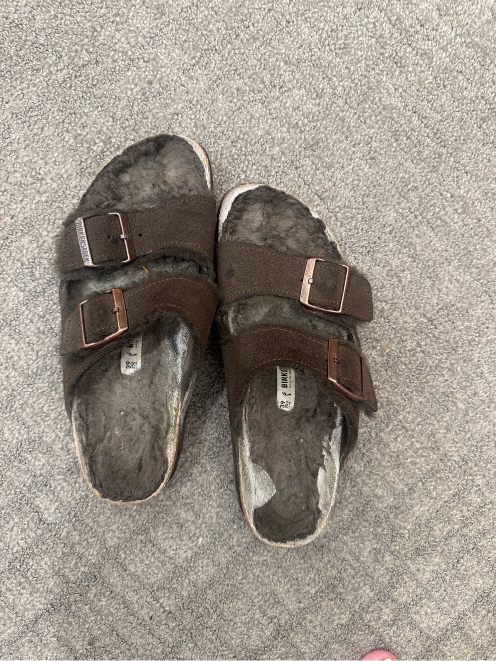 Birkenstock Brown Shearling Arizona Double Strap Sandals